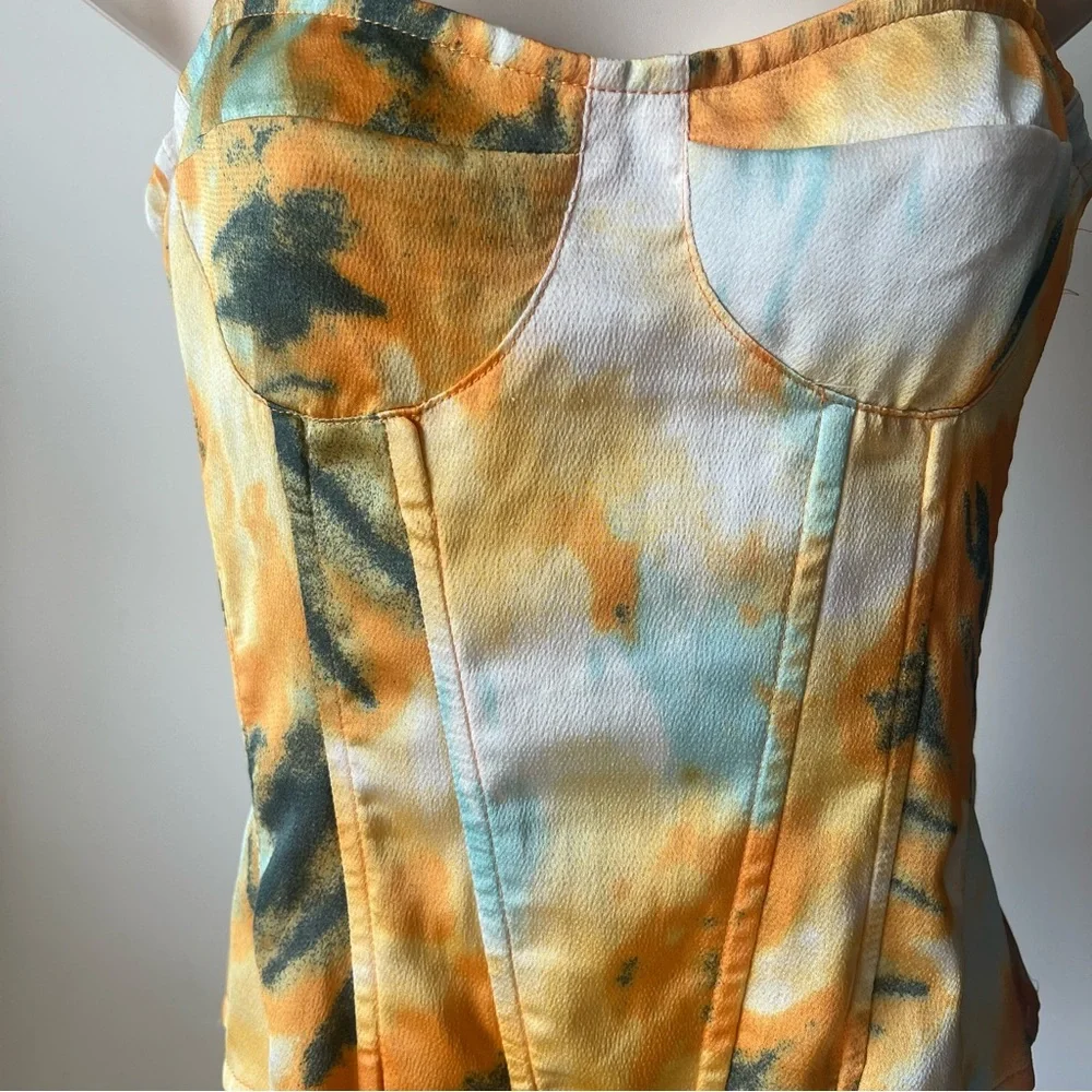 PrettyLittleThing Yellow Tie-Dye Bustier Cami Top Size 4 - Picture 2 of 6